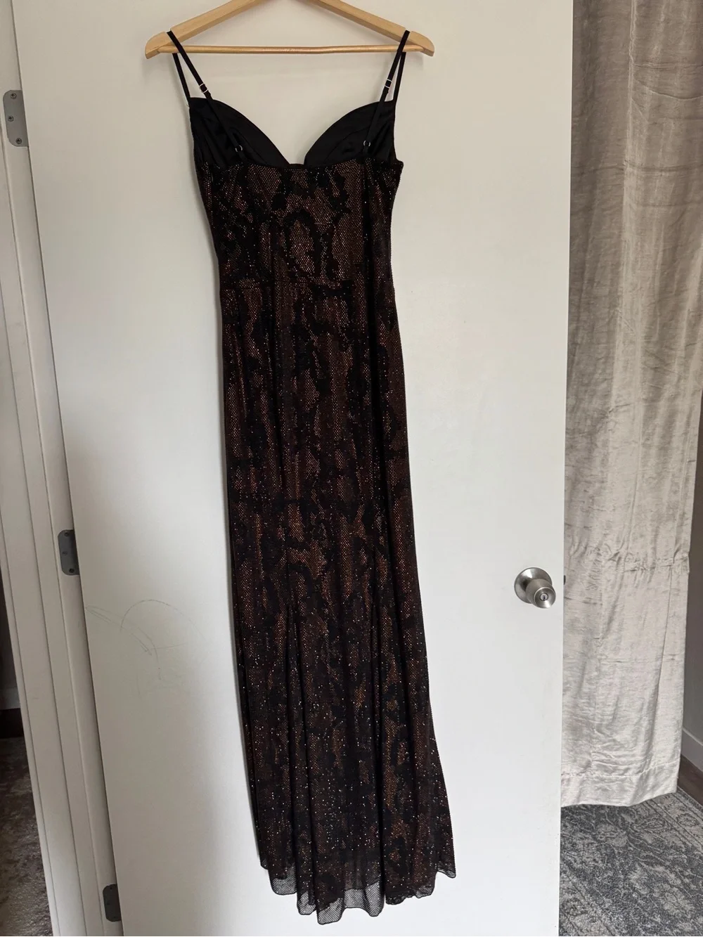 Oh Polly- Velia- Embellished Peek-A-Boo Cowl Neck Dress in Brown Snake - Picture 6 of 7